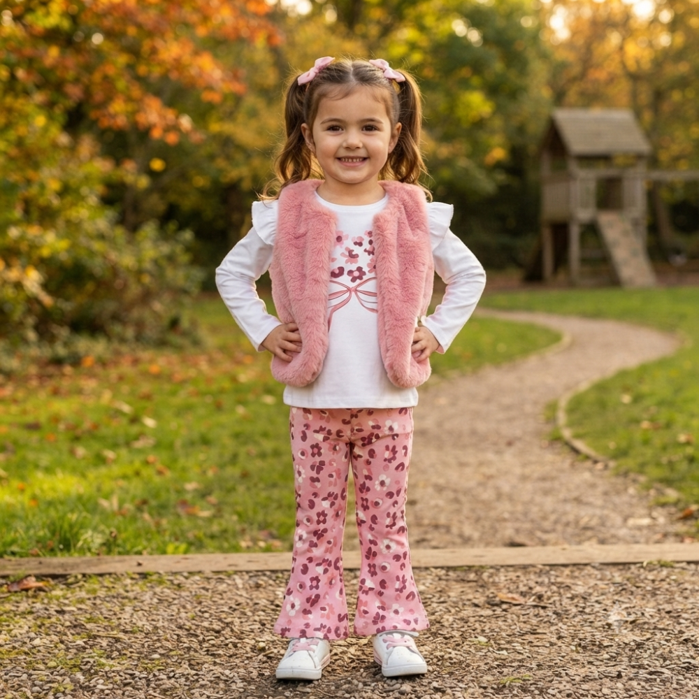 J15542TOD: Girls Faux Fur Gilet, Top & Legging Outfit (2-4 Years) J15542TOD: Girls Faux Fur Gilet, Top & Legging Outfit (2-4 Years)